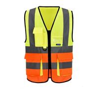 AYKRM sécurité 9 poches Gilet de sécurité à glissière frontale haute visibilité à 2 niveaux SWEATSHIRT Surpiqûres jaunes orange 3XL XXXXL