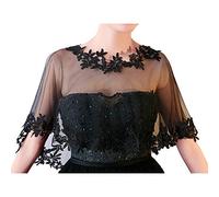 Ayliss Châle de mariage en dentelle brodée pour femme - Boléro - Cape d'épaule - Robe de soirée, Noir, taille unique