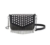 Ayliss Sac à main à bandoulière pour femme avec petits rivets cloutés et pompons - Pochette gothique, punk, rock, fête funky (rectangle noir), noir, Small
