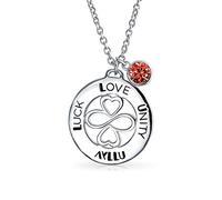 Ayllu Amulette Talisman Intertwine Symbol Heart Infinity Clover For Love Luck Unity Inspirational Words Round Disc Bff Pendentif Collier Sterling Silver Red Crystal Janvier Mois De Naissance