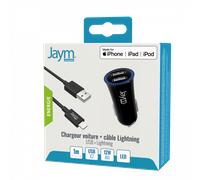 aym - Pack Chargeur Voiture 2 PORT USB 12W + Câble Lightning 1 mètre Compatible Lightning MFI Noir