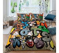 AYMAING Ensemble de Housse de Couette Graffiti Mega Cool Literie colorée pour Les Jeunes Literie New York Street Art Design en Microfibre avec Fermeture à glissière 135x200 Cm + 80x80 Cm