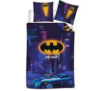 Aymax Batman Parure de Lit Réversible Enfant - Housse de Couette 140x200 cm + Taie 65x65 cm - 52% Coton 48% Polyester - Certifiée Oeko-Tex Standard 100 - Design Gotham City et Batmobile