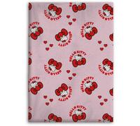 Aymax Couverture Flanelle Enfant Hello Kitty Sanrio 110x150 cm | All-Over Médaillons Nœuds Rouges Cœurs Rose | Licence Officielle