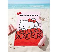 Aymax, Drap de Plage Hello Kitty Sanrio 90x170 cm 100% Coton | Nœuds Rouges Rose Dégradé XL | Licence Officielle