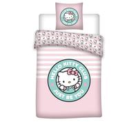 Aymax Hello Kitty Club Parure de Lit Réversible - Housse de Couette 140x200 cm + Taie d'oreiller 65x65 cm - 52% Coton 48% Polyester - Certifiée Oeko-Tex Standard 100 - Rose et Menthe