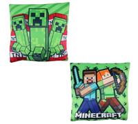 Aymax Minecraft Gamer Coussin décoratif pour enfant 35 × 35 cm - Steve, Alex & Creeper - Coussin décoratif doux en polyester - Produit officiel Minecraft