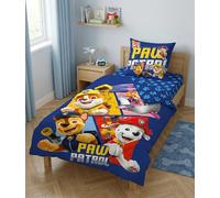 Aymax Parure de lit 3 Pièces Pat' Patrouille - Housse de Couette 140x200 cm + Taie d'oreiller 63x63 cm + Drap-Housse Assorti 90x190 cm (Bleu - Squares)