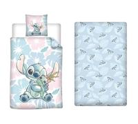 Aymax Parure de Lit 3 Pièces Stitch, Housse de Couette Réversible 140x200 cm + Drap-Housse 90x200 cm + Taie d'oreiller 65x65 cm, Polycoton