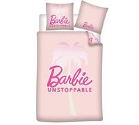 Aymax Parure de Lit Barbie Unstoppable, Rose, Housse de Couette 140x200 cm + Taie d'oreiller 63x63 cm, Microfibre