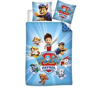 Aymax Parure de Lit Bleue Pat' Patrouille pour Enfant, 100% Coton, Housse de Couette Réversible 140x200 cm + Taie d'oreiller 65x65 cm, avec Stella, Ryder, Ruben, Rocky, Zuma, Everest, Chase et Marcus