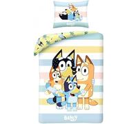Aymax Parure de Lit Bluey Enfant - Housse de Couette Réversible 140x200 cm et Taie 65x65 cm - 100% Coton Premium - Certifiée Oeko-Tex Standard 100 - Design Famille Heeler - Fermeture Boutons