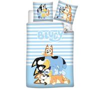Parure de Lit Bluey Family 1 Personne, Housse de Couette 140x200 cm + Taie d'oreiller 65x65 cm, 100% Coton
