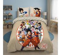 Aymax Parure de Lit Double Dragon Ball Super, 2 Personnes, Housse de Couette Réversible 240x220 cm + 2 Taies d'oreiller 65x65 cm, Beige, Polycoton