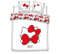 Aymax Parure de Lit Double Hello Kitty Bow, 2 Personnes, Housse de Couette Réversible 240x220 cm + 2 Taies d'oreiller 65x65 cm, Blanc