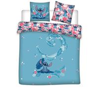 Parure de Lit Double Lilo et Stitch en Flanelle, 100% Coton, Housse de Couette Réversible 240x220 cm + 2 Taies d'oreiller 65x65 cm