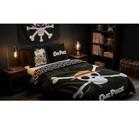 Aymax, Parure de Lit Double One Piece 240x220 cm + 2 Taies 63x63 cm 100% Polyester Réversible | Jolly Roger Luffy | Licence Officielle