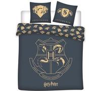 AYMAX Parure de lit double réversible Harry Potter - Blason Hogwarts - Noir et Doré - 220 cm x 240 cm Noir G