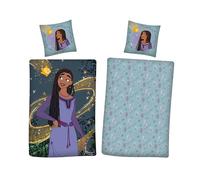 Aymax Parure de Lit en Coton Princesse Wish Disney, 100% Coton, Housse de Couette Réversible 160x210 cm + Taie d'oreiller 65x100 cm