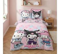 Aymax Parure de Lit Hello Kitty and Friends, 1 Personne, Housse de Couette Kuromi Réversible 140x200 cm + Taie d'oreiller 65x65 cm, Rose, Polycoton