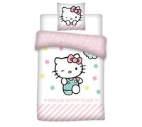 Aymax Parure de Lit Hello Kitty Club Rose Réversible, Housse de Couette 140x200 cm + Taie d'oreiller 65x65 cm, 100% Coton