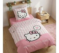 Aymax Parure de Lit Hello Kitty Heart - 100% Coton - Housse de Couette Réversible 135x200 cm + Taie d'oreiller 80x80 cm, Rose