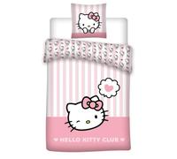 Aymax Parure de Lit Hello Kitty Heart - 100% Coton - Housse de Couette Réversible 135x200 cm + Taie d'oreiller 80x80 cm, Rose