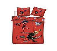 Aymax Parure de lit Ladybug et Cat Noir 90 cm Housse de Couette et taie d'oreiller