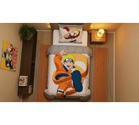 Naruto Shippuden, Parure de Lit Enfant 100% Coton Imprimée Réversible Kick, Housse de Couette 140x200 cm, Taie d’Oreiller 65x65 cm