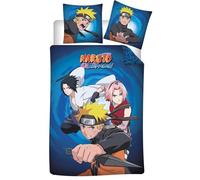 Aymax Parure de Lit Naruto 100% Coton, Housse de Couette 140x200 cm + Taie d'oreiller 65x65 cm, Bleu