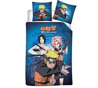 Aymax Parure de Lit Naruto Réversible, Housse de Couette 140x200 cm + Taie d'oreiller 63x63 cm, Bleu