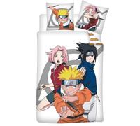 Aymax Parure de Lit Naruto Shippuden Réversible - Housse de Couette 140x200 cm + Taie d'oreiller 65x65 cm - Certifiée Oeko-TEX Standard 100 - Coton & Polyester - Motif Team 7 Naruto Sasuke Sakura