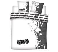 Aymax Parure de Lit Naruto Shippuden Réversible - Housse de Couette 240x220 cm + 2 Taies 65x65 cm - 52% Coton / 48% Polyester - Certifiée Oeko-Tex Standard 100 - Design Noir et Blanc