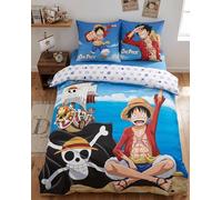 Aymax Parure de Lit One Piece 100% Coton - Housse de Couette 240x220 cm + 2 Taies d'oreiller 65x65 cm - Motif Luffy & Thousand Sunny - Certifiée Oeko-Tex - Idée Cadeau Manga pour Lit 2 Personnes