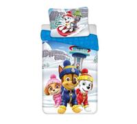 Aymax Parure de Lit Pat' Patrouille en Flanelle, 100% Coton, Housse de Couette 140x200 cm + Taie d'oreiller 65x65 cm, avec Marcus, Stella, Chase et Zuma