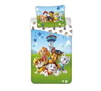 Aymax Parure de Lit Pat Patrouille Réversible, 100% Coton, Housse de Couette 140x200 cm + Taie d'oreiller 65x65 cm, avec Everest, Stella, Chase, Marcus et Ruben