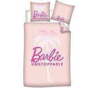 Aymax! Parure de lit Barbie Unstoppable - Housse 140x200 cm et taie 63x63 cm - Microfibre Rose