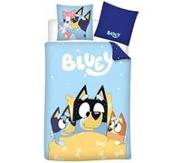 Aymax! Parure de lit Bluey 100% coton – Housse 140x200 cm + Taie 65x65 cm – Bluey, Bingo et Bandit