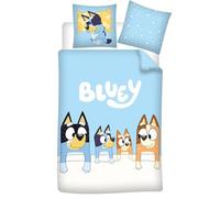 Parure de Lit Réversible Bluey Family, 1 Personne, Housse de Couette Réversible 140x200 cm + Taie d'oreiller 65x65 cm, Polycoton