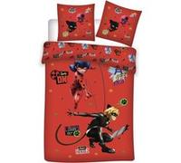 Aymax Parure de lit Ladybug et Cat Noir – Housse de couette et taie d'oreiller 90 cm