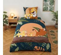 Aymax Parure de Lit Roi Lion avec Simba, Timon et Pumba, Polycoton, Housse de Couette 140x200 cm + Taie d'oreiller 65x65 cm, Certification Oeko-Tex