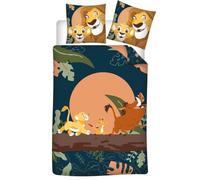 Aymax Parure de Lit Roi Lion avec Simba, Timon et Pumba, Polycoton, Housse de Couette 140x200 cm + Taie d'oreiller 65x65 cm