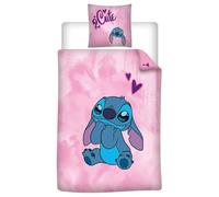 Parure de Lit Stitch 2Cute Réversible, Housse de Couette 140x200 cm + Taie d'oreiller 65x65 cm, Polycoton, Rose
