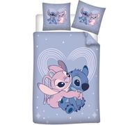 Aymax Parure de Lit Stitch 3 Pièces - Housse de Couette 140x200 + Taie 65x65 + Drap-Housse 90x200 cm - Polycoton - Lit 1 Place - Motif Stitch & Angel - Doux et Respirant