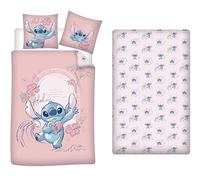 Aymax Parure de Lit Stitch 3 Pièces Rose, 100% Coton, Housse de Couette 140x200 cm + Taie d'oreiller 65x65 cm et Drap-Housse 90x200 cm