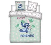 Aymax, Parure de Lit Stitch Disney 200x200 cm + 2 Taies 65x65 cm Polycoton Réversible | Best Friends Scrump | Licence Officielle