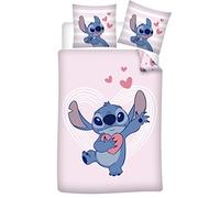 Aymax Parure de Lit Stitch pour Enfant, Housse de Couette Réversible 140x200 cm + Taie d'oreiller 65x65 cm, 100% Coton