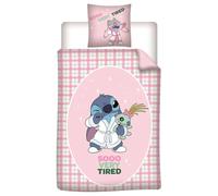 Aymax Parure de Lit Stitch So Very Tired, 1 Personne, Housse de Couette Réversible 140x200 cm + Taie d'oreiller 65x65 cm