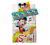 Aymax S.P.R.L. Parure de lit Mickey Smile - Housse de Couette 140x200 cm + Taie d'oreiller 63x63 cm Music