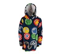 Aymax Sweat Plaid Avengers Enfant, Sweat Poncho à Manches Longues Oversize en Flanelle Douce Capuche avec Sherpa. Taille Unique Enfant/Ado